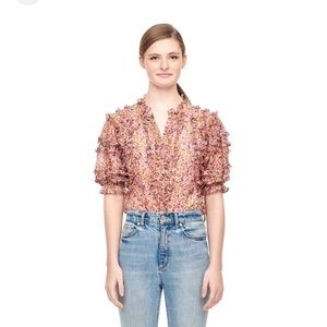 Rebecca Taylor Margo Short-Sleeve Floral-Print Ruffled Top size 10 women’s